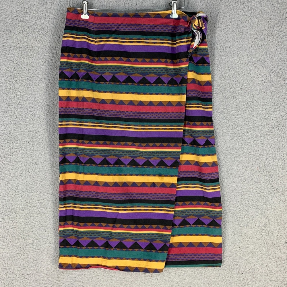 Vtg 90s‎ Turbo Skirt 1X Aztec Wrap Maxi Straight Colorful Striped USA Western